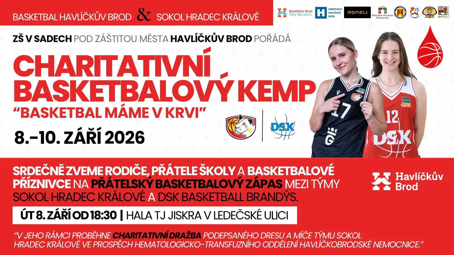 Charitativní basketbalový kemp 8.–10. září 2026 v Havlíčkově Brodě